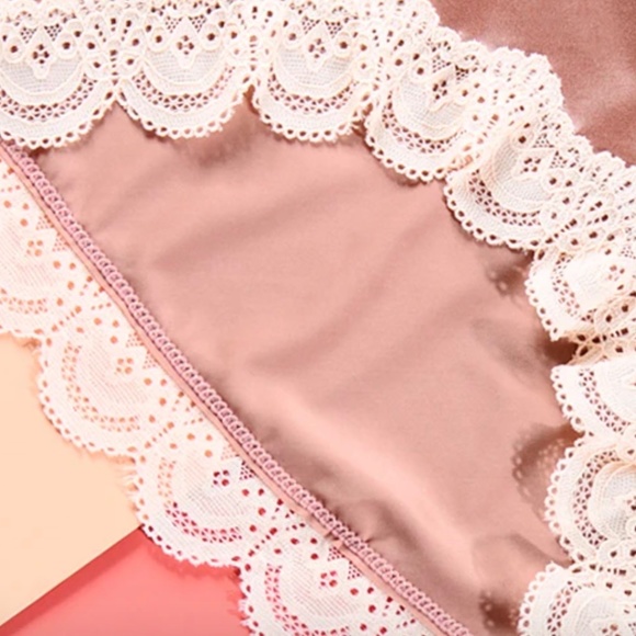 Coffee coloured Satin Panties with elastic Lace trim - Picture 2 of 3